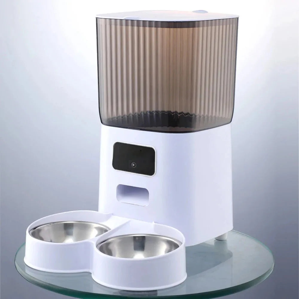 5L Double Bowls Smart Automatic Cat Feeder With Camera Cat Dry Food Video Dispenser Pet Smart Voice Recorder Auto Feeder For Dog Double bowl WIFI