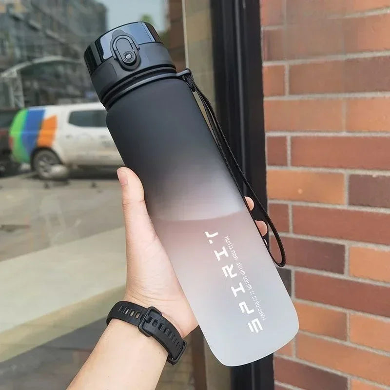 Large Capacity Sports Water Bottle with Leak-Proof Lid black white