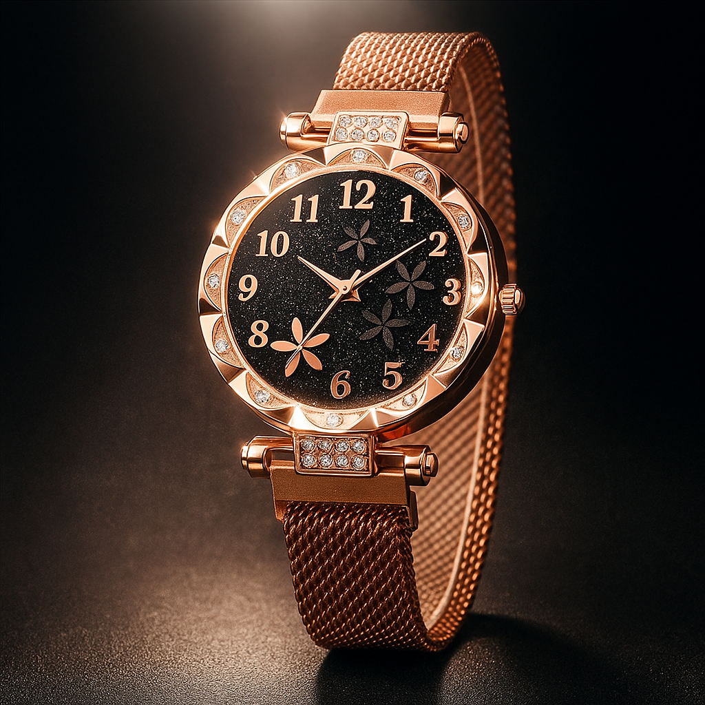Women's Flower Dial Quartz Watch & Star Bracelet Set