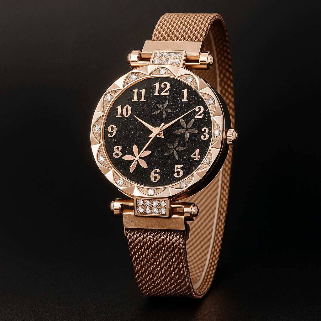 Women's Flower Dial Quartz Watch & Star Bracelet Set