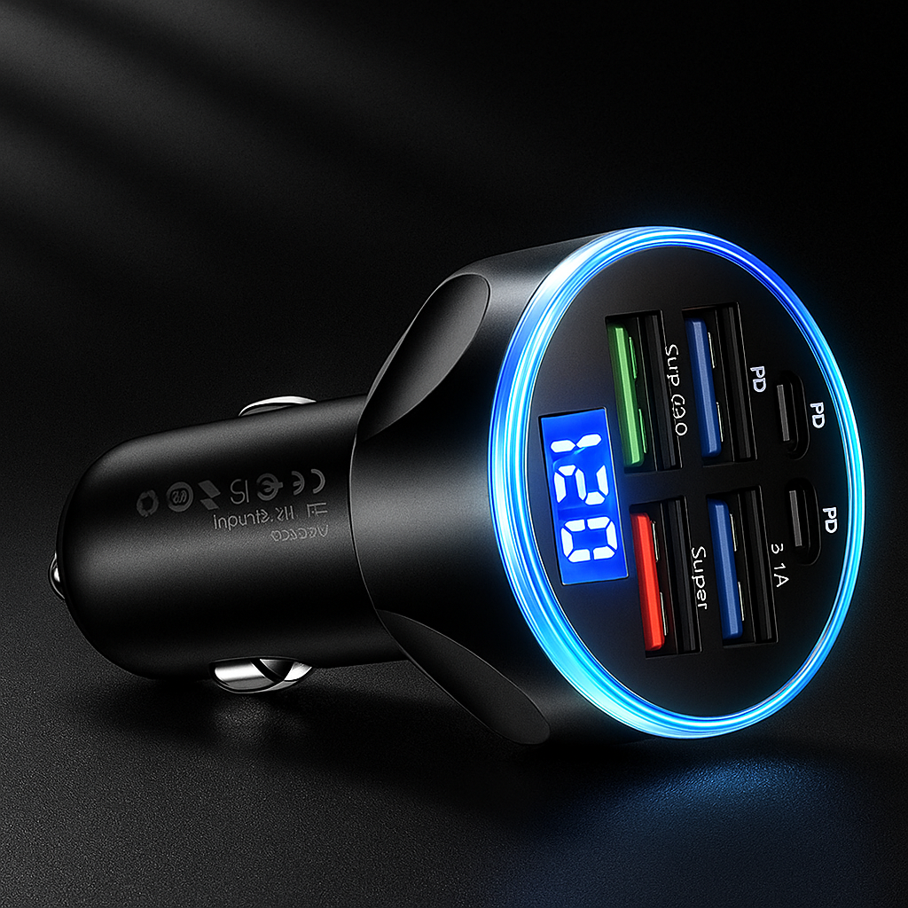 PD QC3.0 Car Charger with Digital Display for Vehicles