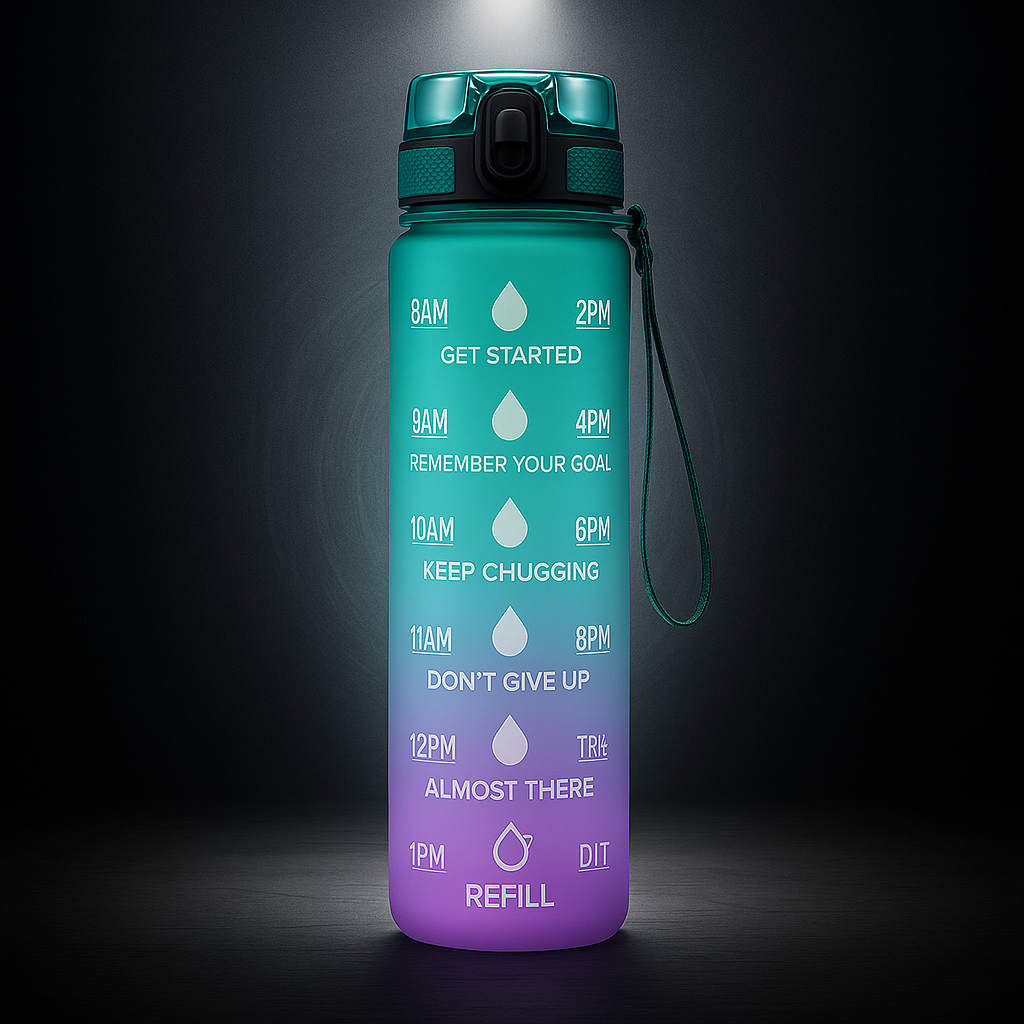 Rezzaura's EcoSip Motivational Water Bottle with Straw and Time Marker