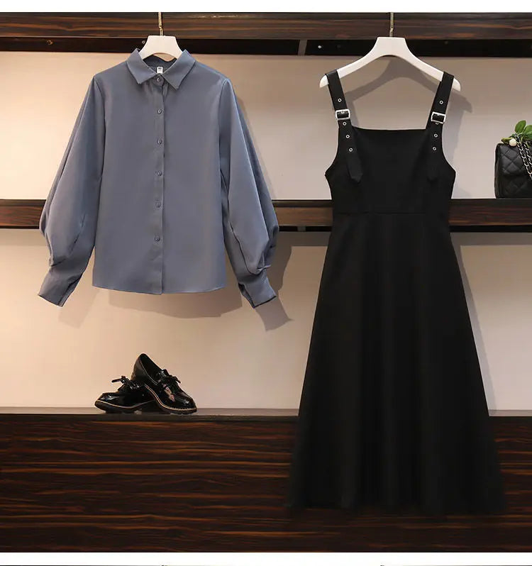 Women's Fashion Shirt and A-Line Dress Two-Piece Set