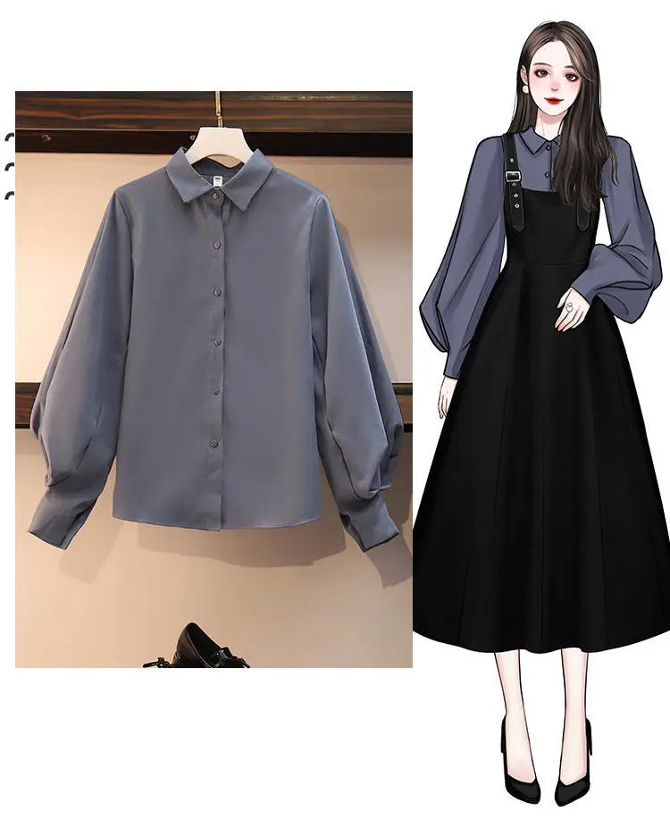 Women's Fashion Shirt and A-Line Dress Two-Piece Set