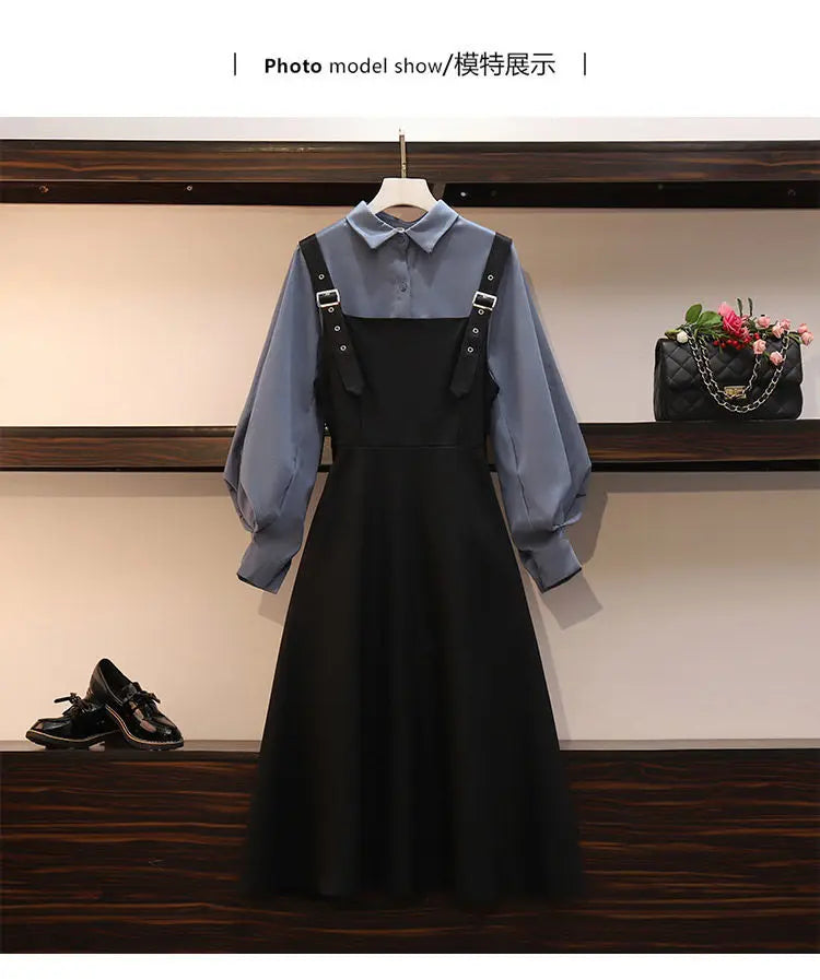 Women's Fashion Shirt and A-Line Dress Two-Piece Set