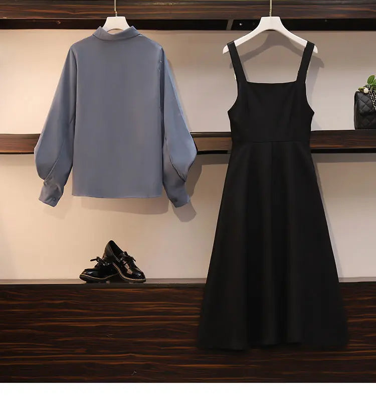 Women's Fashion Shirt and A-Line Dress Two-Piece Set