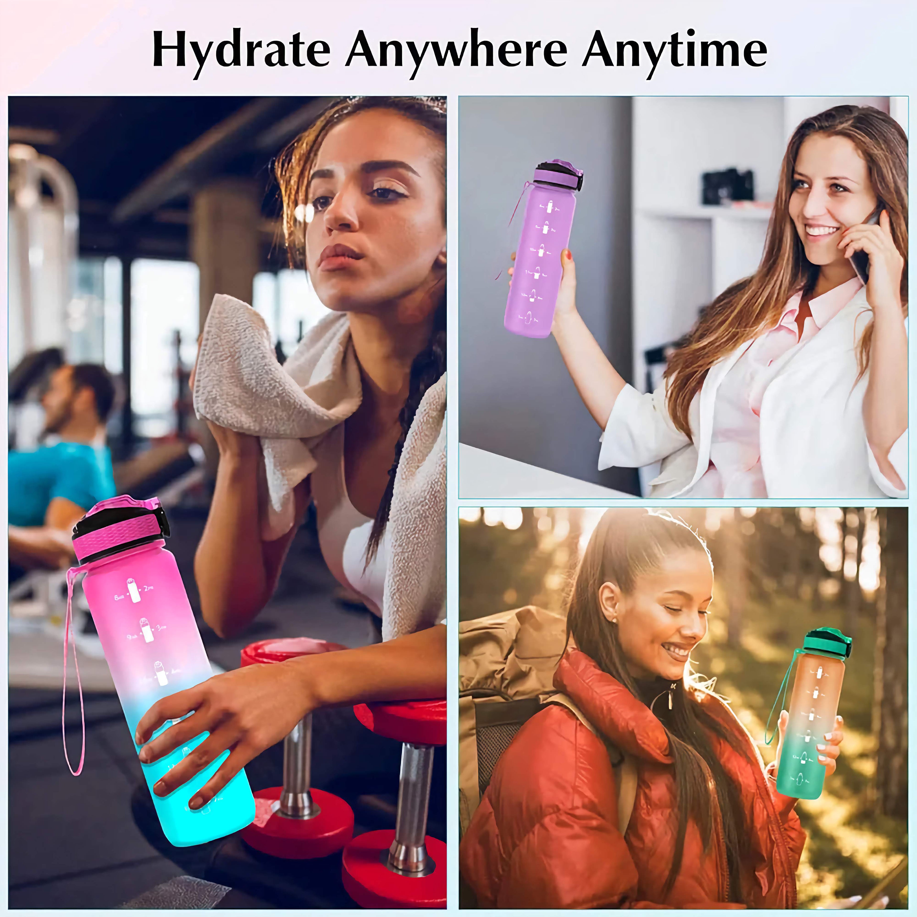 Rezzaura's EcoSip Motivational Water Bottle with Straw and Time Marker
