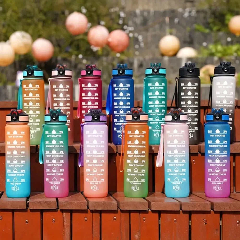 Rezzaura's EcoSip Motivational Water Bottle with Straw and Time Marker