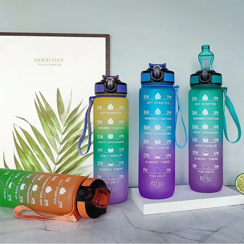 Rezzaura's EcoSip Motivational Water Bottle with Straw and Time Marker