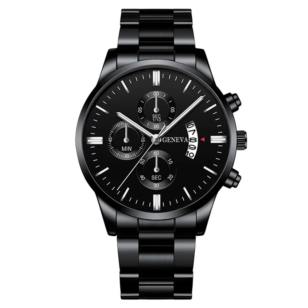 Men's Stainless Steel Quartz Watch Jewelry Set