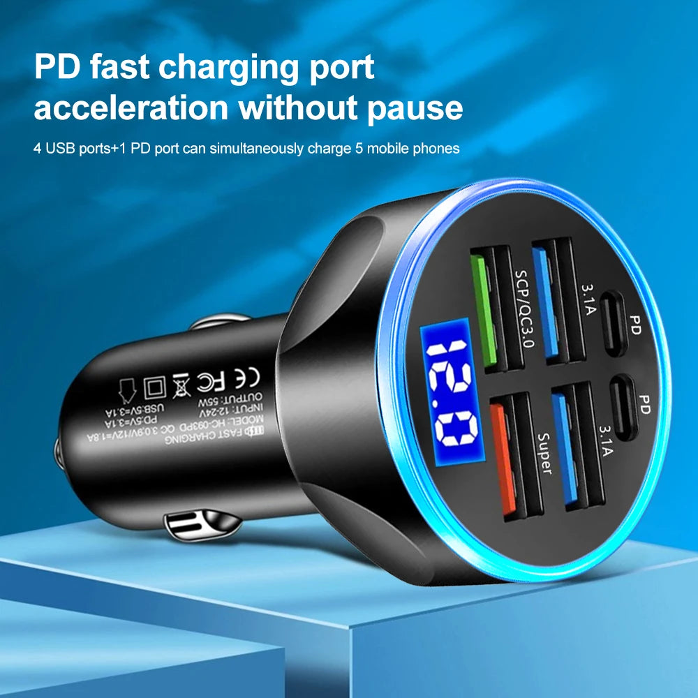 PD QC3.0 Car Charger with Digital Display for Vehicles