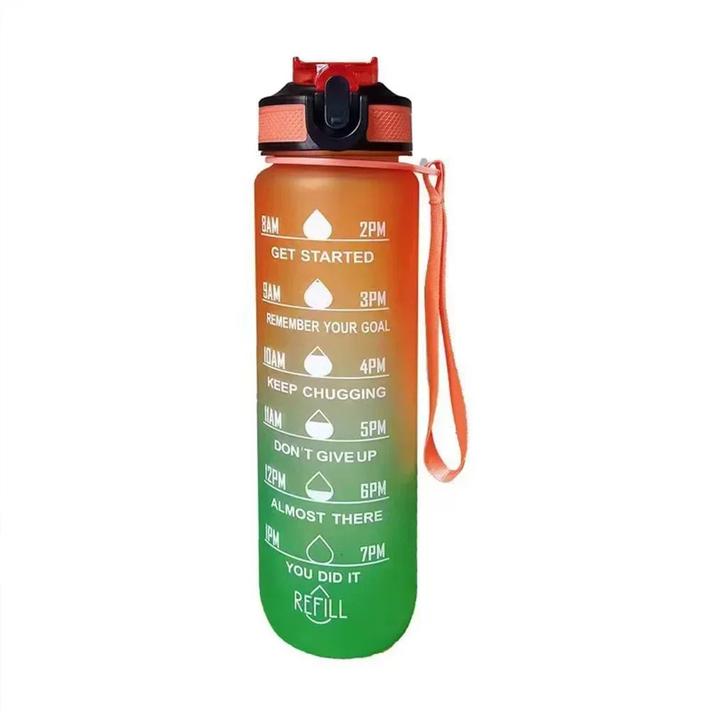 Rezzaura's EcoSip Motivational Water Bottle with Straw and Time Marker 1 L Orange-Green