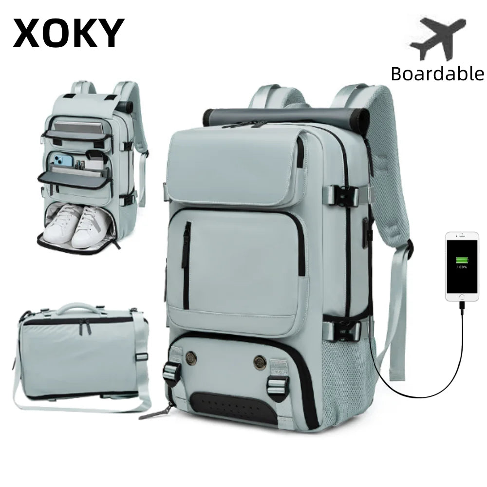 Large Travel Backpack with USB Charging and Shoe Compartment