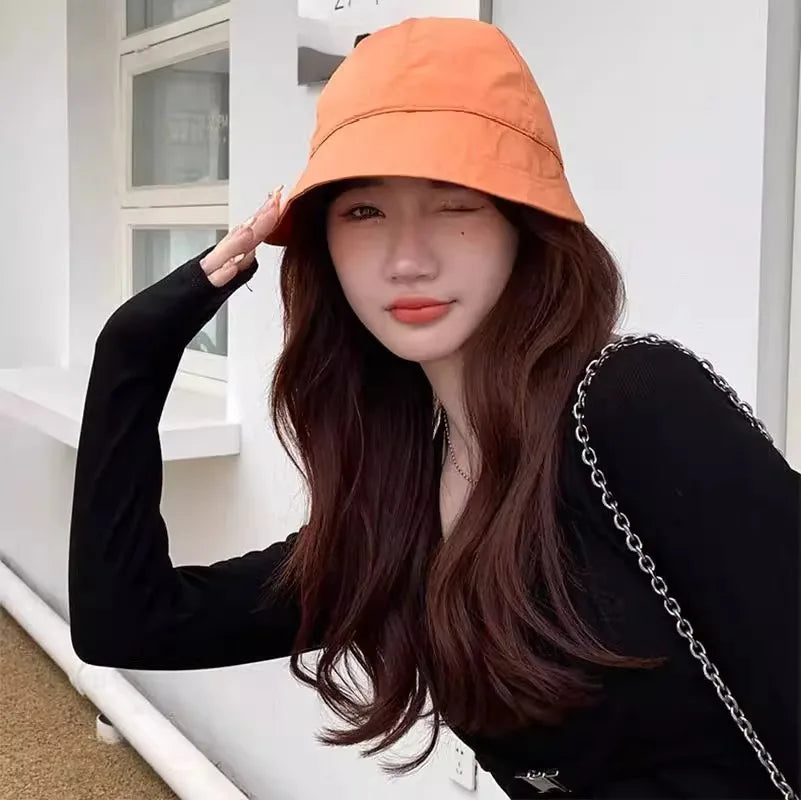 Women's Foldable Sunhat Summer Outdoor Beach Fisherman Hat Sunscreen UV Protection Cap Adjustable Cotton Wide Brim Bucket Caps