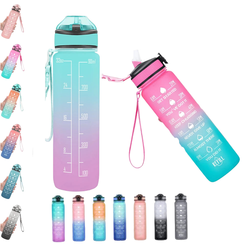 Rezzaura's EcoSip Motivational Water Bottle with Straw and Time Marker