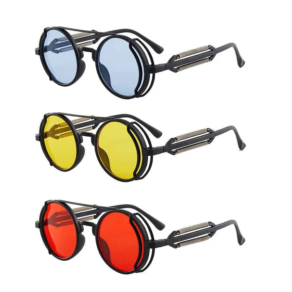 Classic Gothic Steampunk Sunglasses Luxury Brand Designer High Quality Men and Women Retro Round Pc Frame Sunglasses