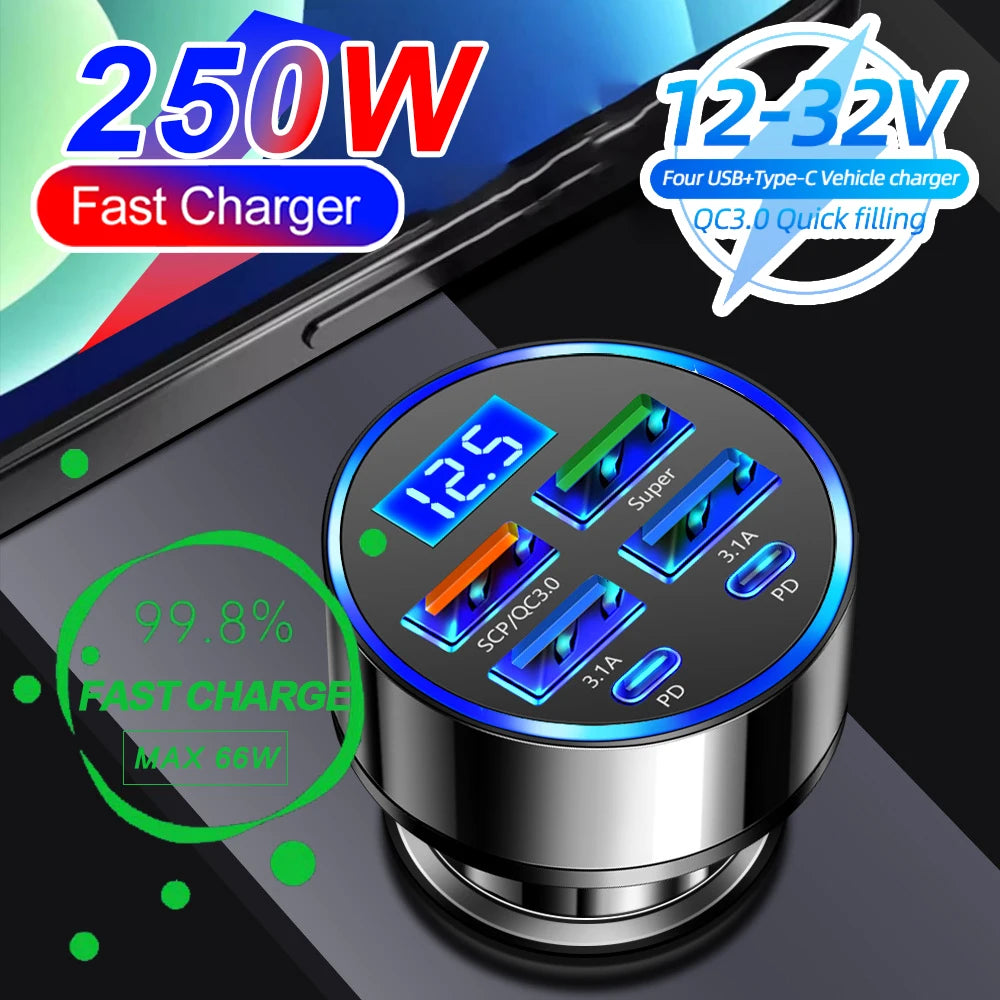 PD QC3.0 Car Charger with Digital Display for Vehicles
