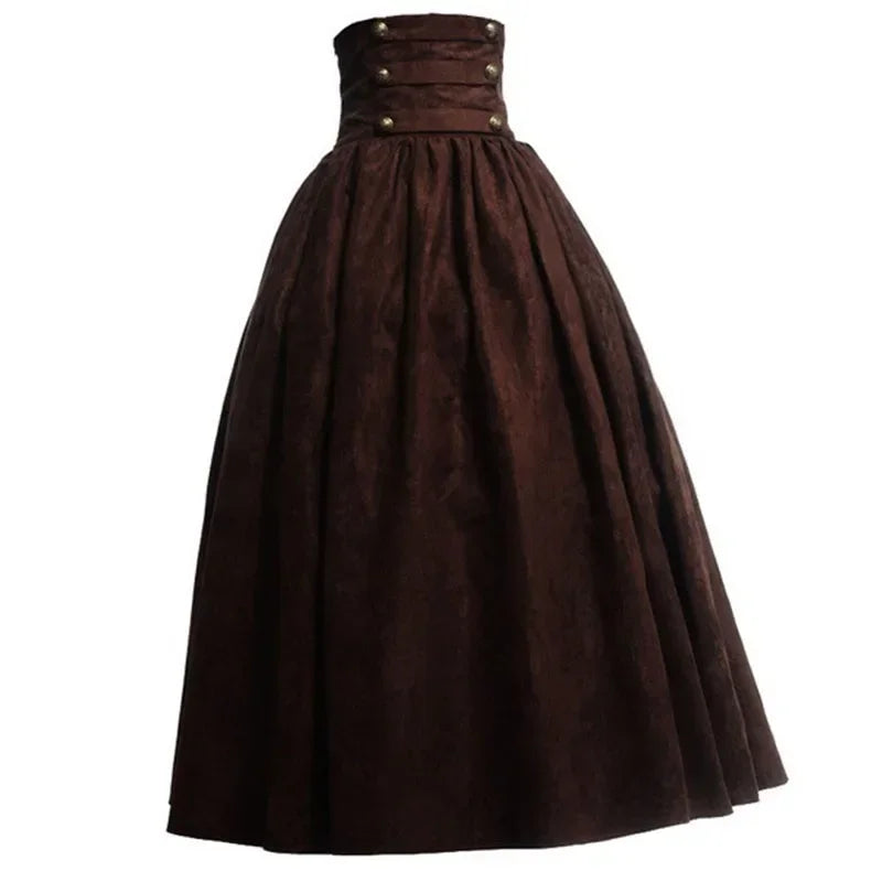 Renaissance Pleated Maxi Corset Skirt Brown A