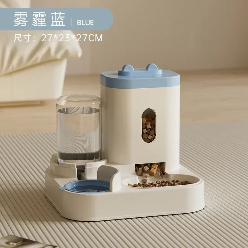 Automatic Feeder Dog Cat Food Bowl With Water Fountain Large Capacity Pet Food Storage Dispenser Container Puppy Pet Accessories Blue L 2L