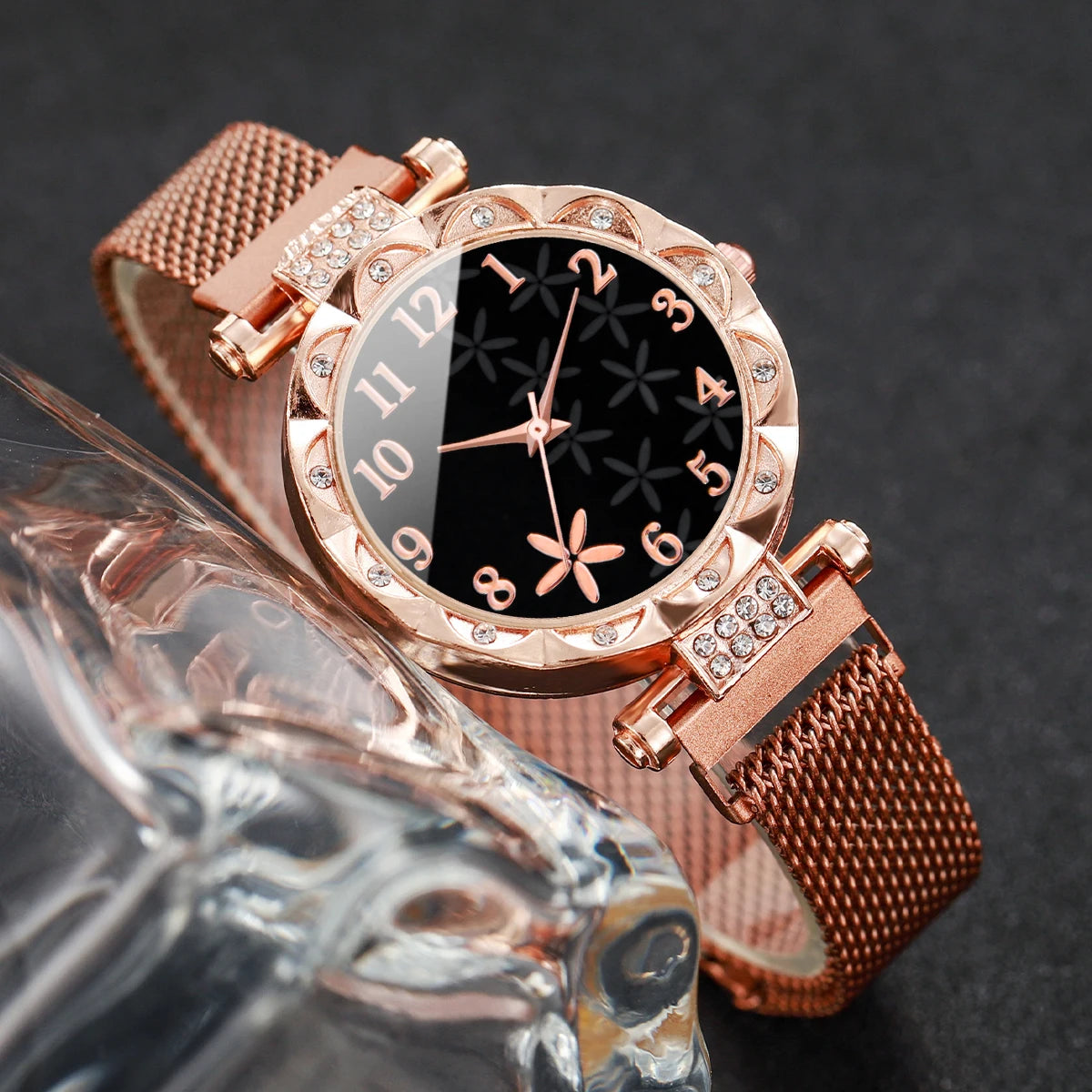 Women's Flower Dial Quartz Watch & Star Bracelet Set