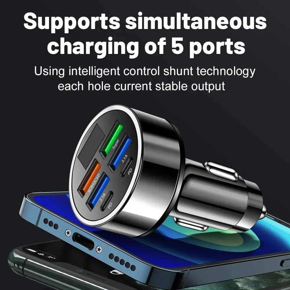 PD QC3.0 Car Charger with Digital Display for Vehicles