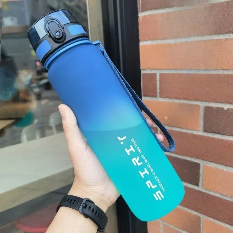 Large Capacity Sports Water Bottle with Leak-Proof Lid blue green