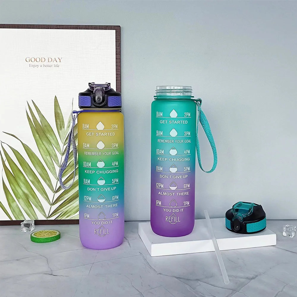 Rezzaura's EcoSip Motivational Water Bottle with Straw and Time Marker