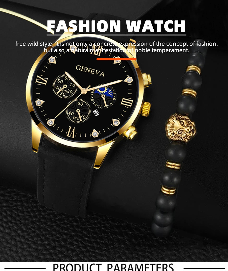 Men's Luxury Quartz Watch and Bracelet Set