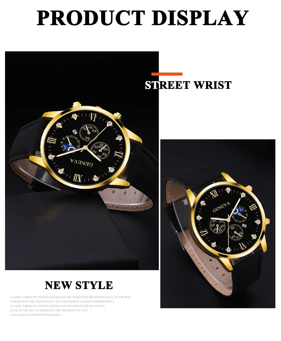 Men's Luxury Quartz Watch and Bracelet Set