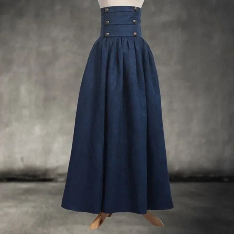 Renaissance Pleated Maxi Corset Skirt Dark Blue A
