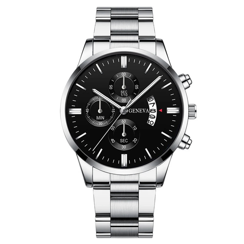 Men's Stainless Steel Quartz Watch Jewelry Set