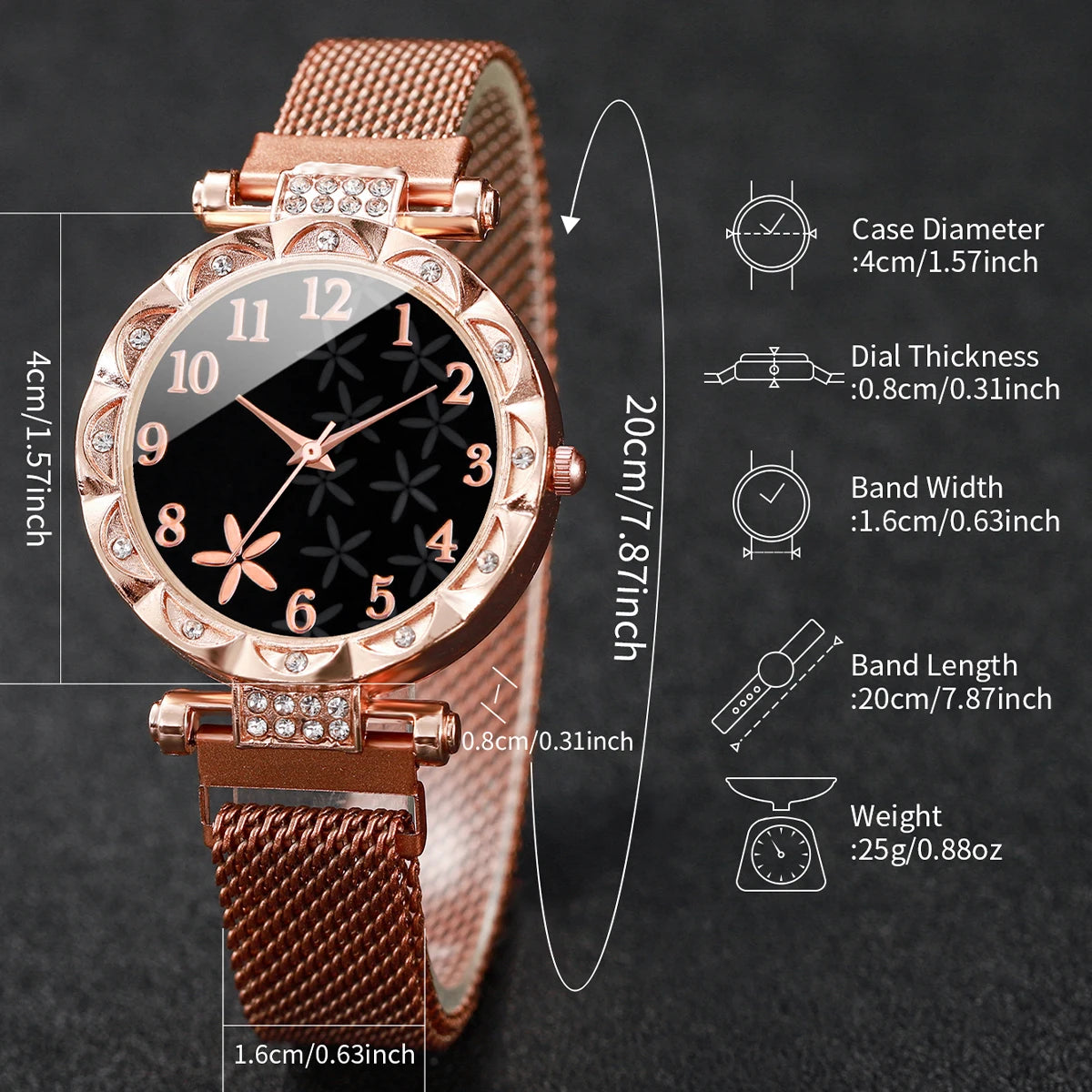 Women's Flower Dial Quartz Watch & Star Bracelet Set