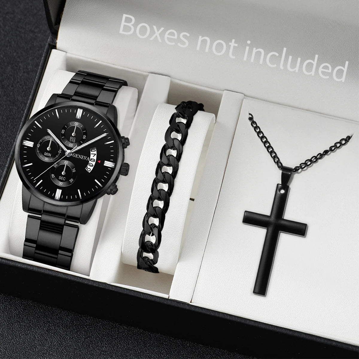 Men's Stainless Steel Quartz Watch Jewelry Set
