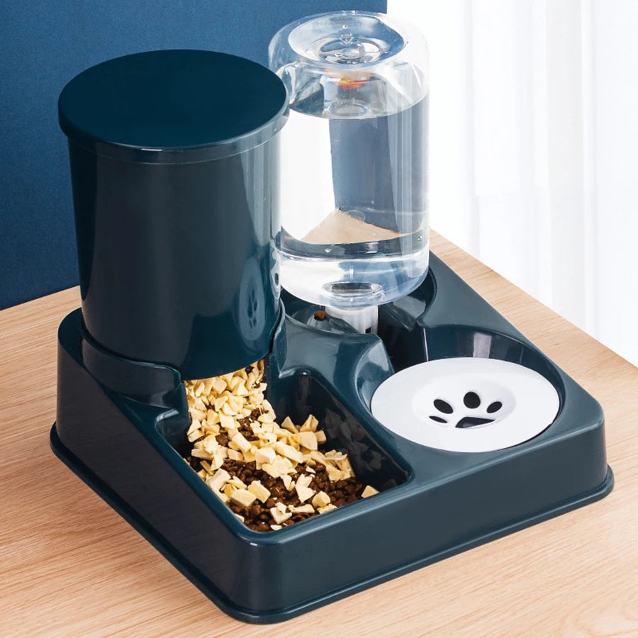 2-in-1 Tilted Automatic Pet Feeder and Water Dispenser Blue M