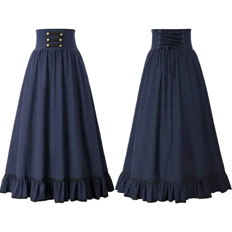 Renaissance Pleated Maxi Corset Skirt Blue B Style