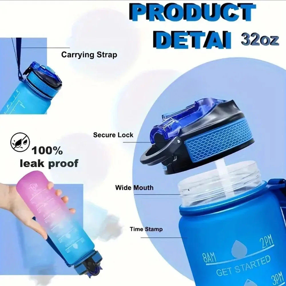 Rezzaura's EcoSip Motivational Water Bottle with Straw and Time Marker