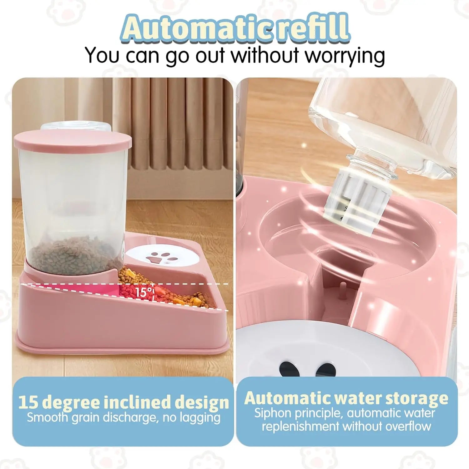 2-in-1 Tilted Automatic Pet Feeder and Water Dispenser