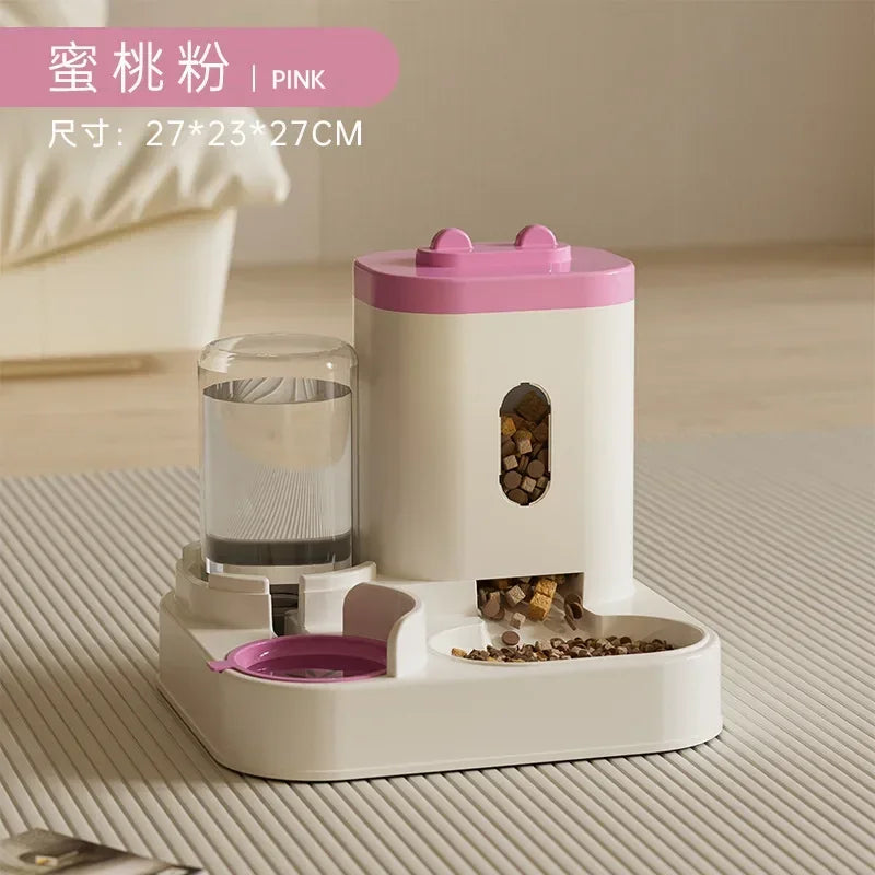 Automatic Feeder Dog Cat Food Bowl With Water Fountain Large Capacity Pet Food Storage Dispenser Container Puppy Pet Accessories Pink L 2L