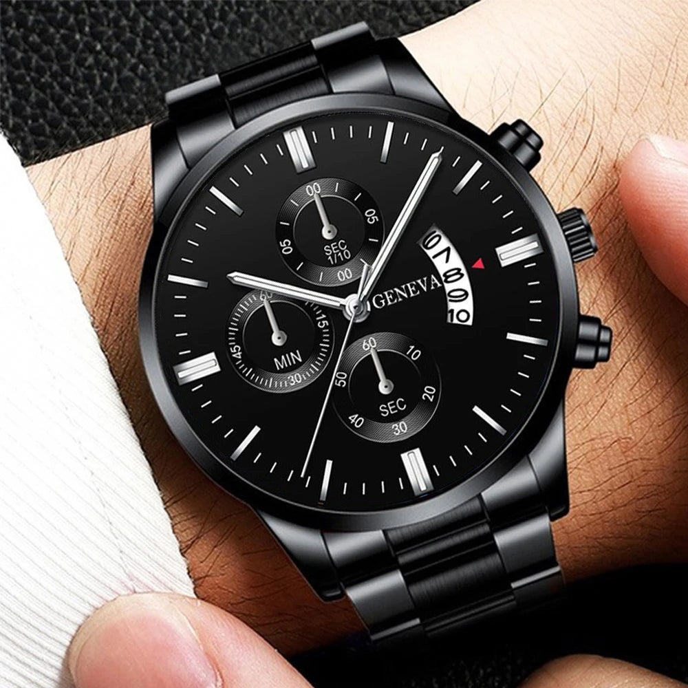 Men's Stainless Steel Quartz Watch Jewelry Set