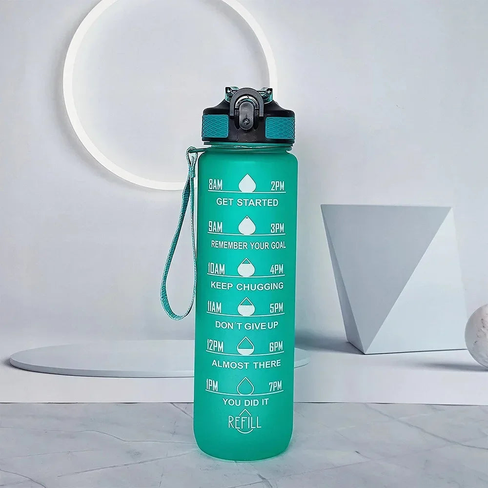 Rezzaura's EcoSip Motivational Water Bottle with Straw and Time Marker 1 L Green