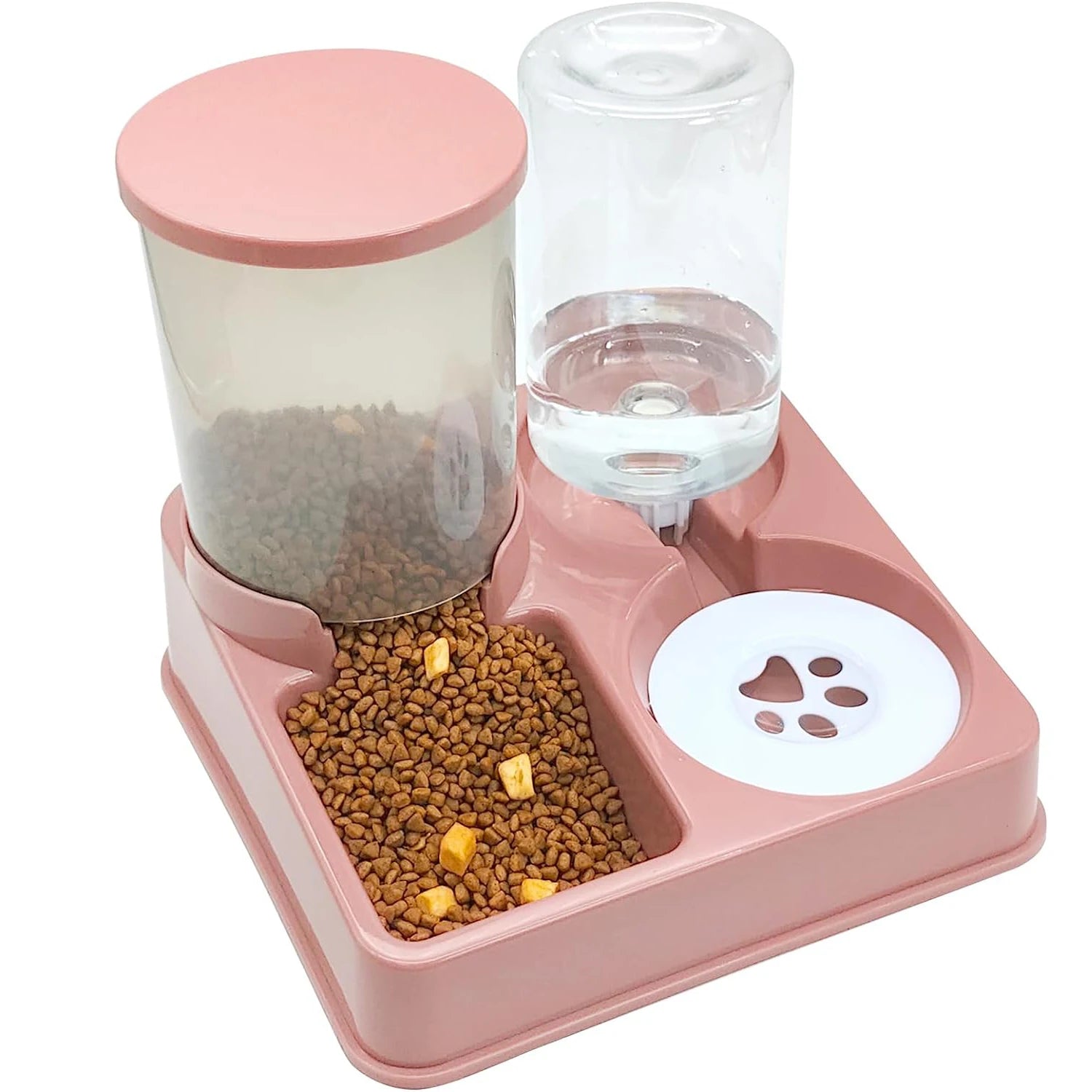 2-in-1 Tilted Automatic Pet Feeder and Water Dispenser Pink M