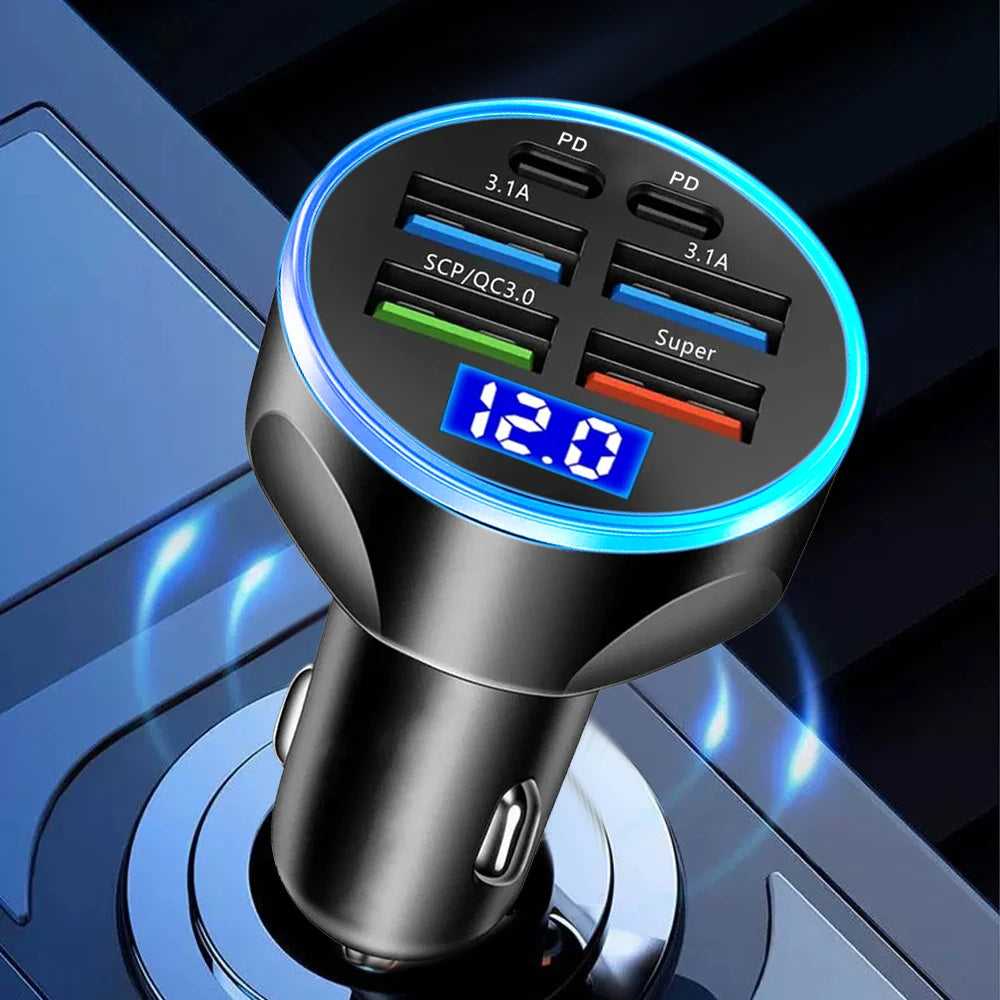 PD QC3.0 Car Charger with Digital Display for Vehicles