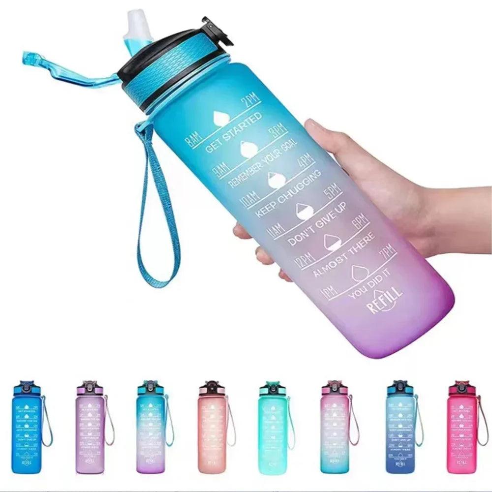 Rezzaura's EcoSip Motivational Water Bottle with Straw and Time Marker 1 L Blue-Purple