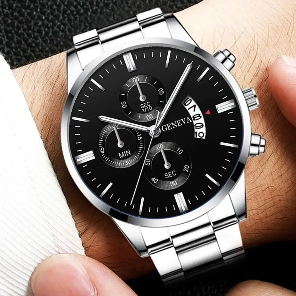 Men's Stainless Steel Quartz Watch Jewelry Set