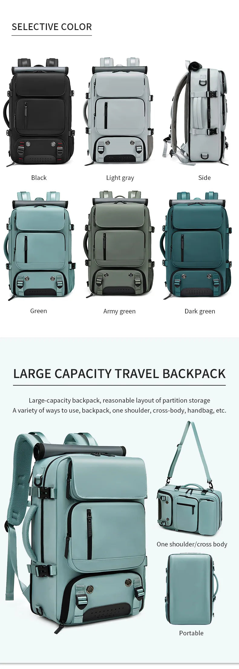 Large Travel Backpack with USB Charging and Shoe Compartment