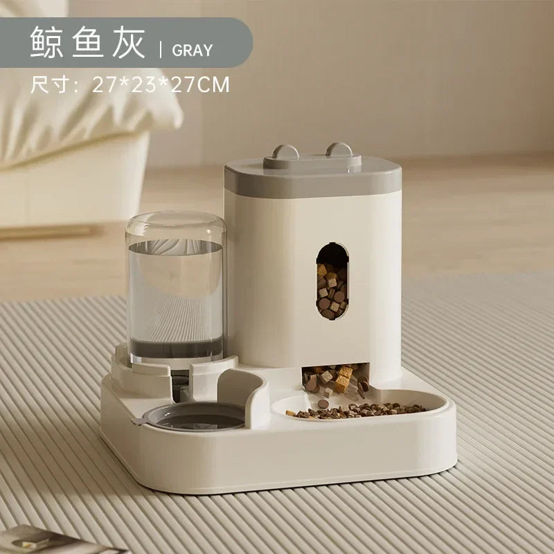 Automatic Feeder Dog Cat Food Bowl With Water Fountain Large Capacity Pet Food Storage Dispenser Container Puppy Pet Accessories GRAY L 2L