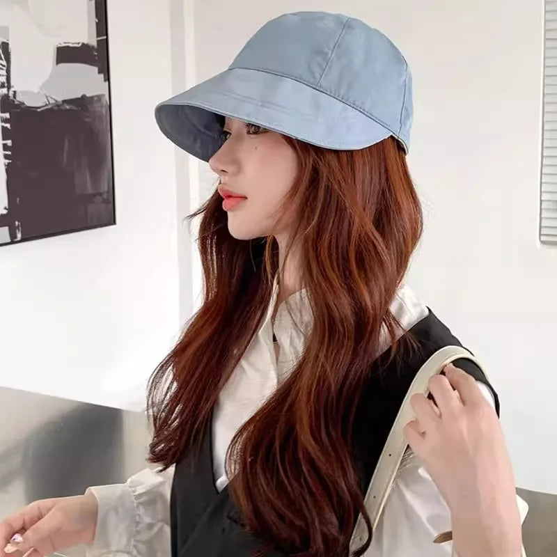 Women's Foldable Sunhat Summer Outdoor Beach Fisherman Hat Sunscreen UV Protection Cap Adjustable Cotton Wide Brim Bucket Caps