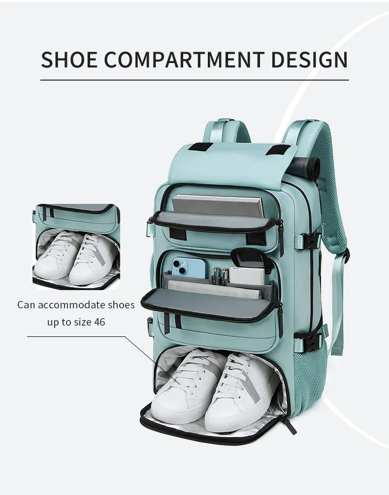 Large Travel Backpack with USB Charging and Shoe Compartment