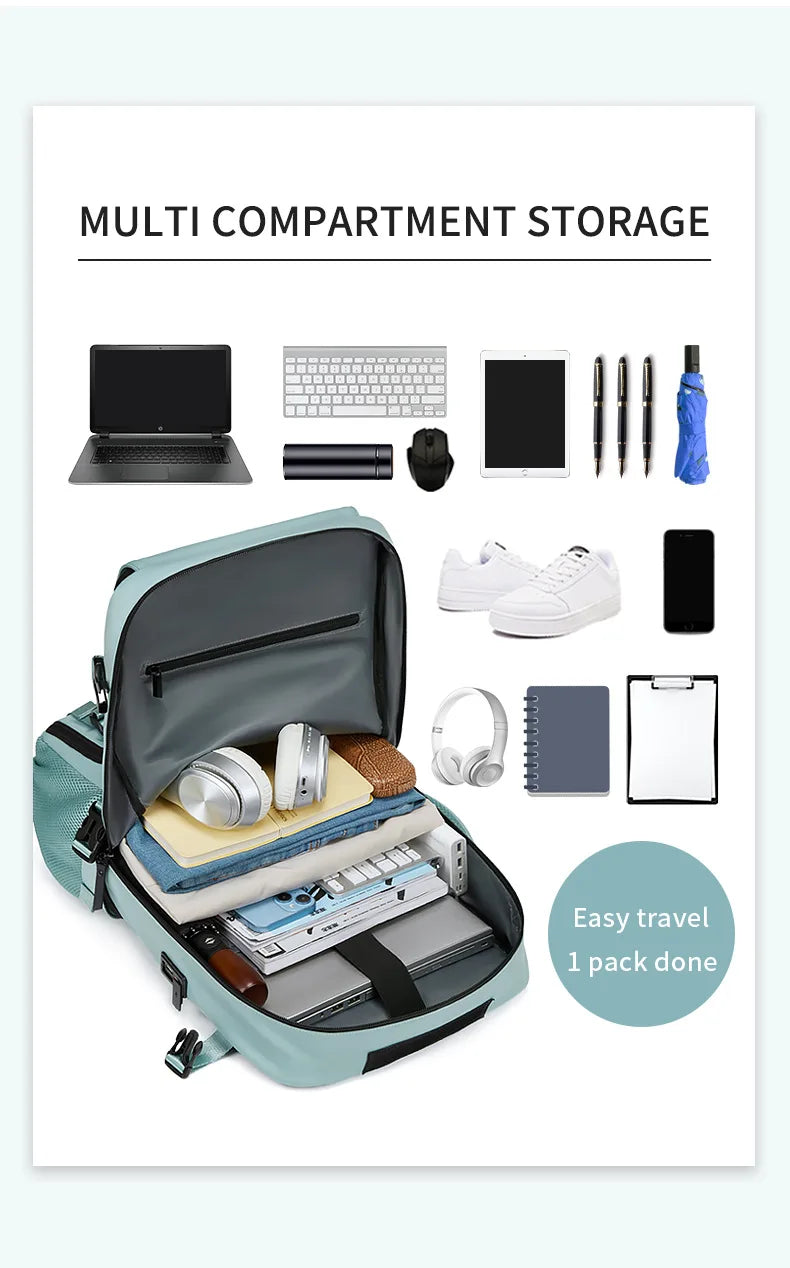 Large Travel Backpack with USB Charging and Shoe Compartment