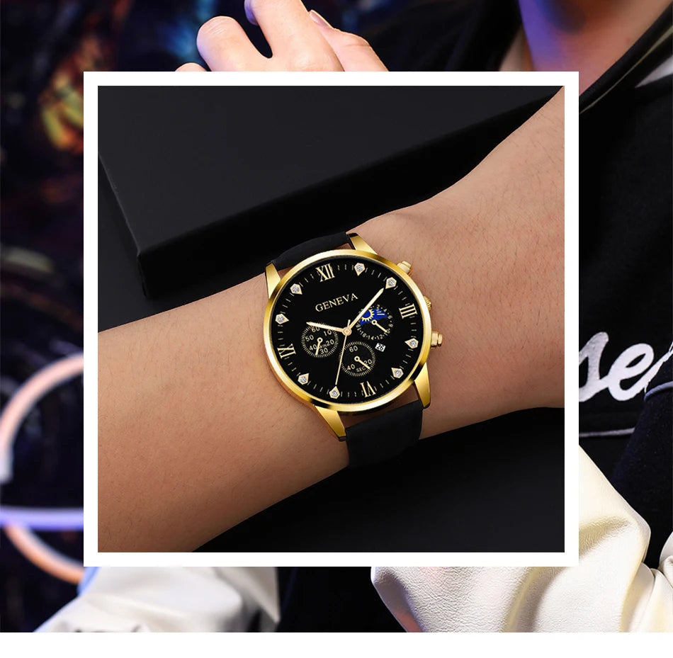 Men's Luxury Quartz Watch and Bracelet Set